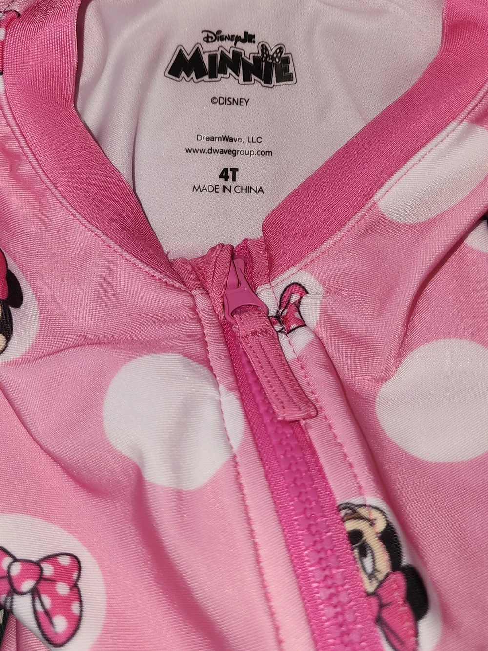 Disney Kids' Pink Minnie Mouse Polka Dot Long-Sleeve Swimsuit Sz 4T NWT